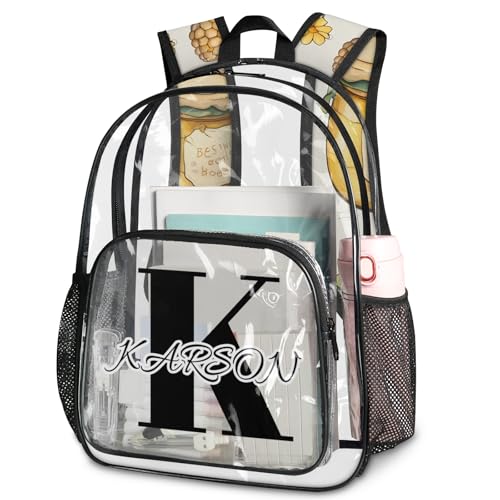 Personalized Honeycomb Large Clear Backpack Stadium Approved Heavy Duty PVC Plastic Custom Bee Transparent Backpacks See Through Bag with Name