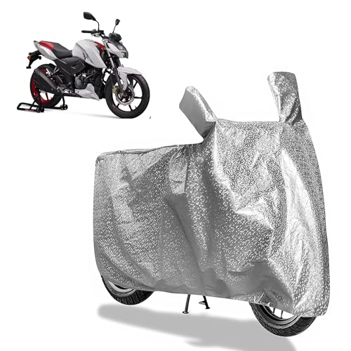 Image of Sulfar Bike Cover for TVS Apache (RTR 160 4V (2026 Updated)) | Waterproof, Dustproof & UV Protected | All Weather Two Wheeler Cover (Silver) New 2026 Variants