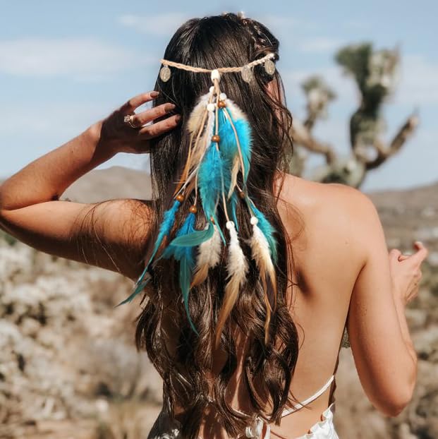 Fascia per capelli con piume bohémien maschera festiva da