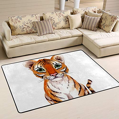 Tapis tigre aquarelle en velours corail Ruchen pour chambre d'enfant 160x122cm - 6