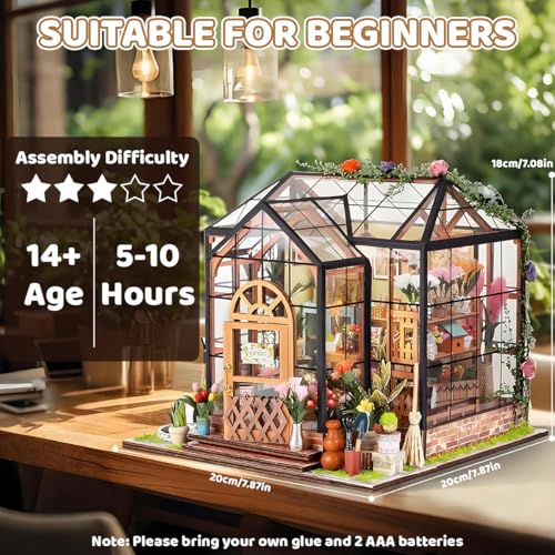 Image of PATPAT DIY Miniature House Kit with LED Lights, Wooden Dollhouse Miniature Kits for Adults and Teens, DIY Craft Kit Ornaments Miniature Dollhouse
