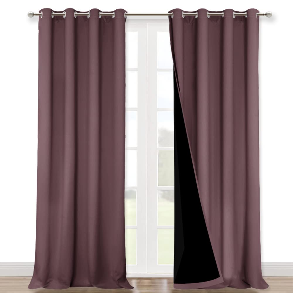 NICETOWN Full Shading Curtains 90 inches Long 2 Panels Set for Windows, Super Heavy-Duty Black Lined Blackout Curtains for Bedroom, Privacy Assured Window Treatment (Dry Rose, Pack of 2, 52 inches W)