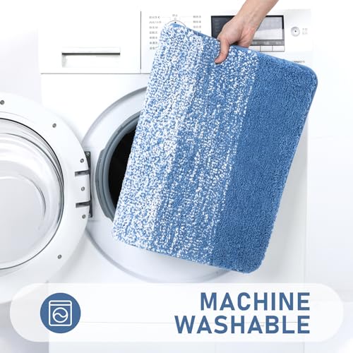 Bsmathom Bathroom Rugs Sets 4 Piece with Toilet Cover, Plush Shaggy Microfiber Bath Rugs Non Slip, Absorbent Machine Washable Bathroom Rugs with U-Shaped Contour Toilet Mat for Bathtub, Toilet, Blue