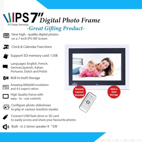 Image of Miracle Digital 7 Inch Wooden Digital Picture Frame,HD IPS Digital Photo Frames,Wall Mounted Electronic Slideshow,Using USB or SD to Play Photos /Videos /Music