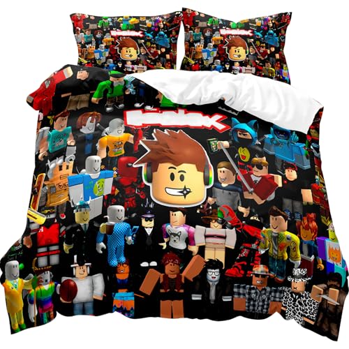 PfirstDa Roblx Parure de lit 3 pièces, Roblx Housse de Couette 135 x 200 cm, 2 pièces Taie d’Oreiller 75 x 50cm, Parure de Lit Anime, pour Adultes