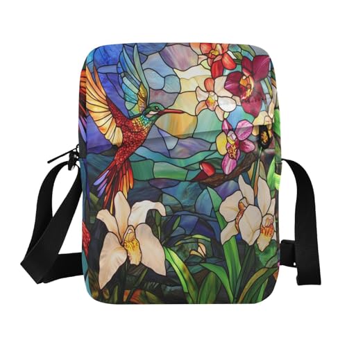 Stained Glass Beautiful Birds Colorful Orchids Flowers crossbody messenger bag shoulder bags Womens Casual Purses Adjustable Strap for Shopping business