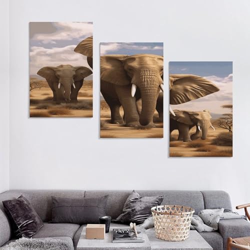 Toile éléphant triptyque vertical en impression haute définition - 5