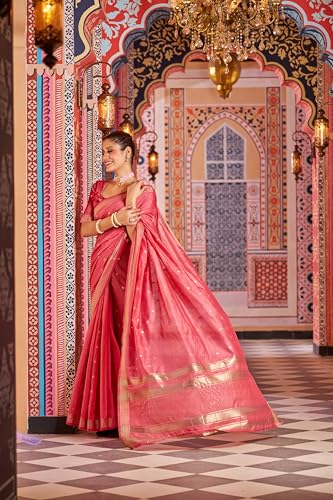 Image of SWORNOF Women's Pure Silk Saree With Blouse Piece (RANI)