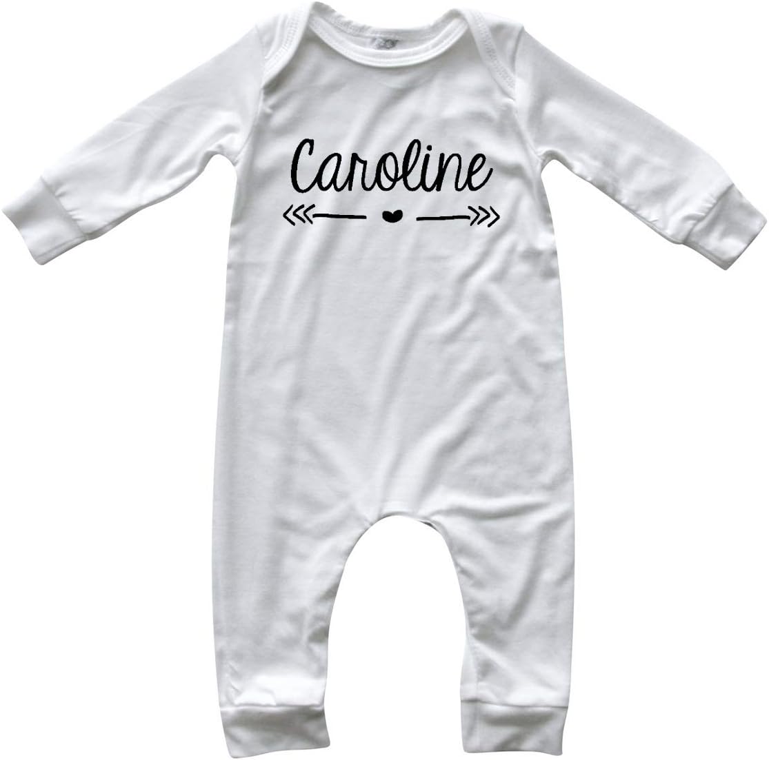 Rocket Bug Personalized Custom Silky Long Sleeve Baby Romper for Boys and Girls-Gender Neutral (Heart with Script Font)