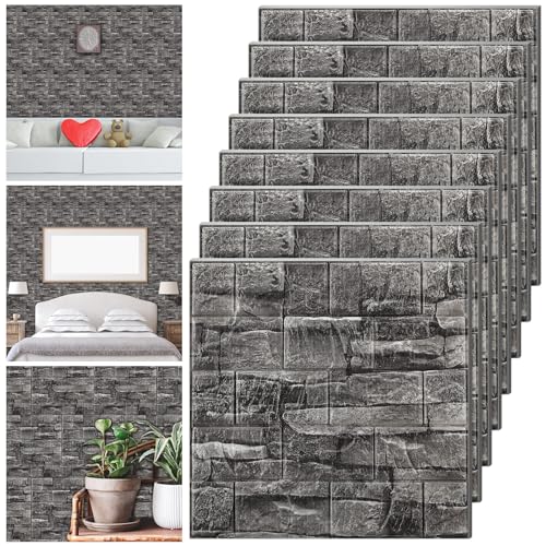 Tinlade 30 Pcs 28.8-48.4 Sq ft 3D Wall Panels Peel and Stick Foam Brick Wallpaper Printable Faux Rock Wall Covering Decorative Tiles Self Adhesive Waterproof (Grey Stone)
