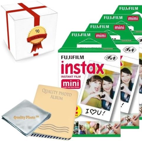 Fujifilm INSTAX Mini Instant Film 9 Pack (90 Films) for All fujifilm Mini Instant Cameras - Photo Album - Microfiber Cloth - ~ Gift Packaging ~