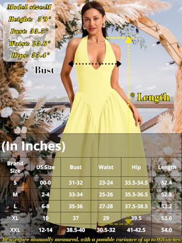 Image of ChiaoLezhee Deep V Neck Dress, Halter Maxi Dresses, Vacation Date Night, Sexy for Women Corset Flowy Wedding Guest Drop Waist