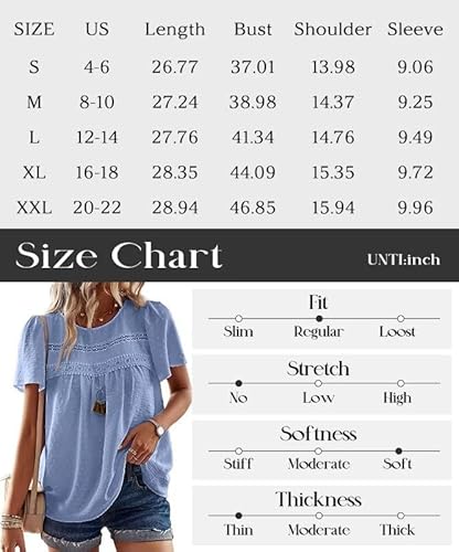 Falechay Tops For Women Casual Summer Pom Pom Short Sleeve Chiffon Babydoll Lace Hem Polka Dot Blouse Bohemian Crewneck Blue 2Xl thumb #4