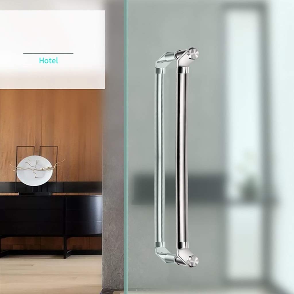 Brushed Silver Stainless Steel Door Handle Tempered Glass Door Push-Pull Handle Commercial Office Door Handrail,2 Lengths,Length 800mm