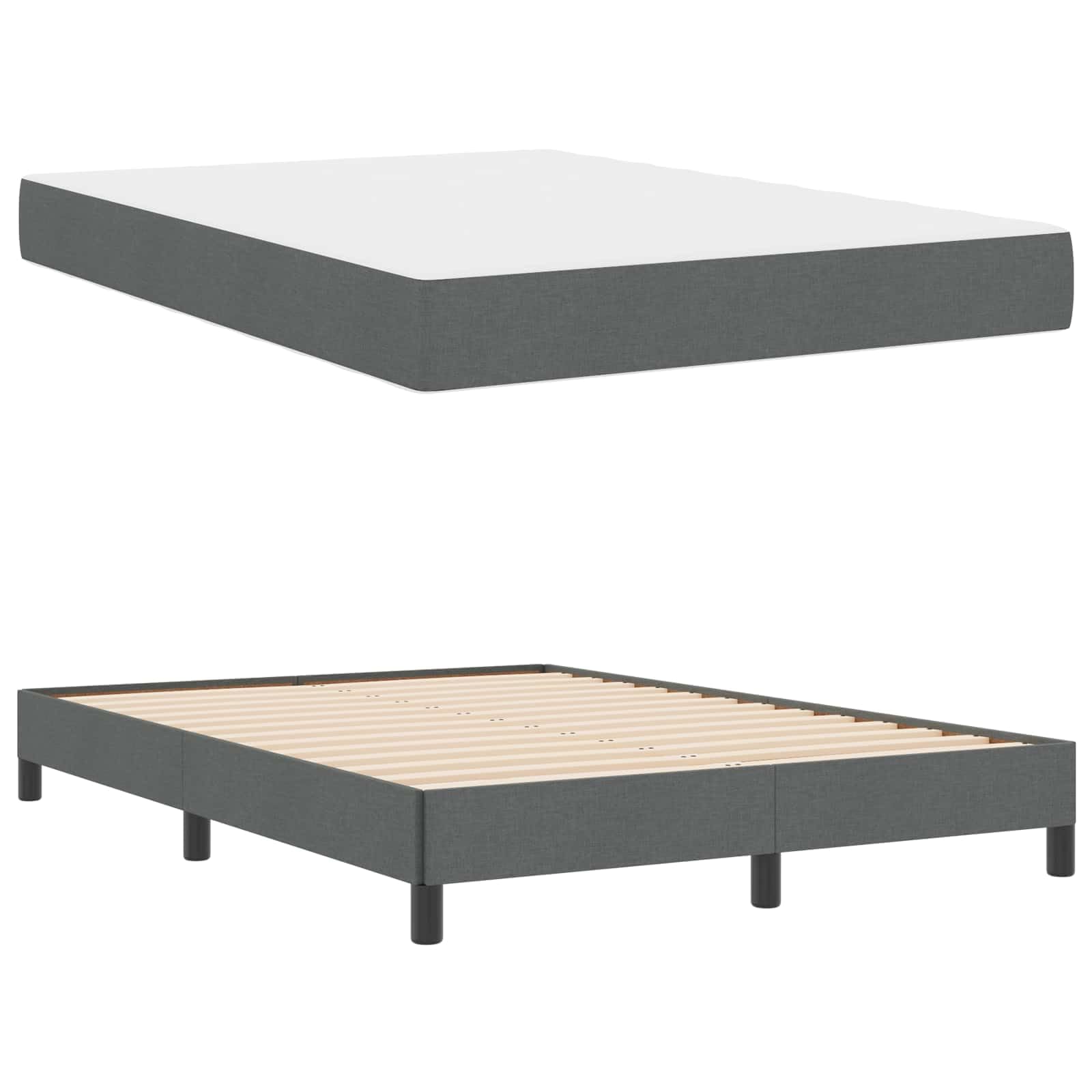 vidaXL Boxspringbett mit Matratze Dunkelgrau 140 x 200 cm Stoff, Moderner Bettgestell, rechteckige Schlafbasis, Stabiler Boxspring, Coole Optik, Holz, gemütliche Plattform