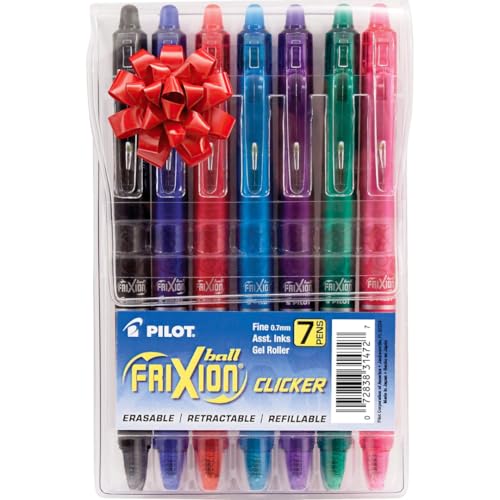 Pilot FriXion Erasable Gel Pens, Fine Point 0.7 mm Erasable Pens, Pack of 7 Assorted Colors