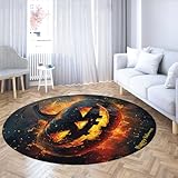 LANDERSION Alfombra Redonda Decorativa Calabaza Horror Acuarela Alfombras Halloween Estilo Retro Alfombra Pelo bajo Antideslizante para Interiores para Pasillo Oficina 140cm