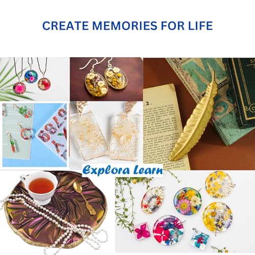 Image of Exploralearn Complete Resin Art Kit -8 inch Plate, DIY Alphabet, Earring, Keychain, Pendant, Coaster and Bookmark with Epoxy Resin and Silicone Moulds - Comprehensive Resin Art Materials - Mica, Glitters, Pigment, Dried flowers and Flakes
