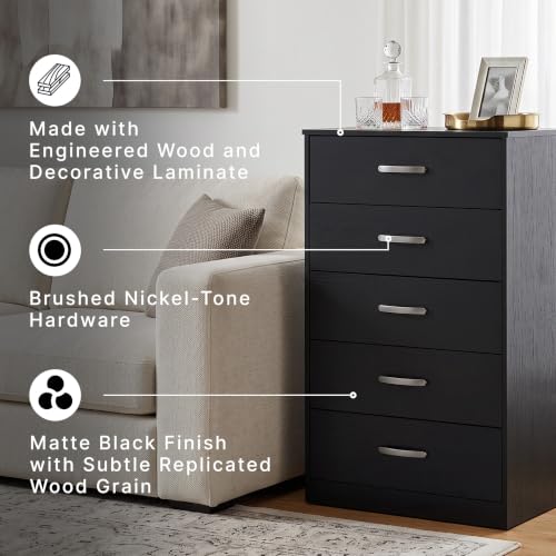 Signature Design by Ashley Finch 5 Drawer Chest of Drawers, Black Dresser - image 8