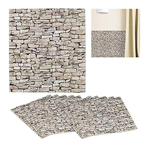 Relaxdays, Natuurlijke wandpanelen set van 10 stuks, zelfklevend, op maat te snijden, 3D-panelen, wandbekleding…