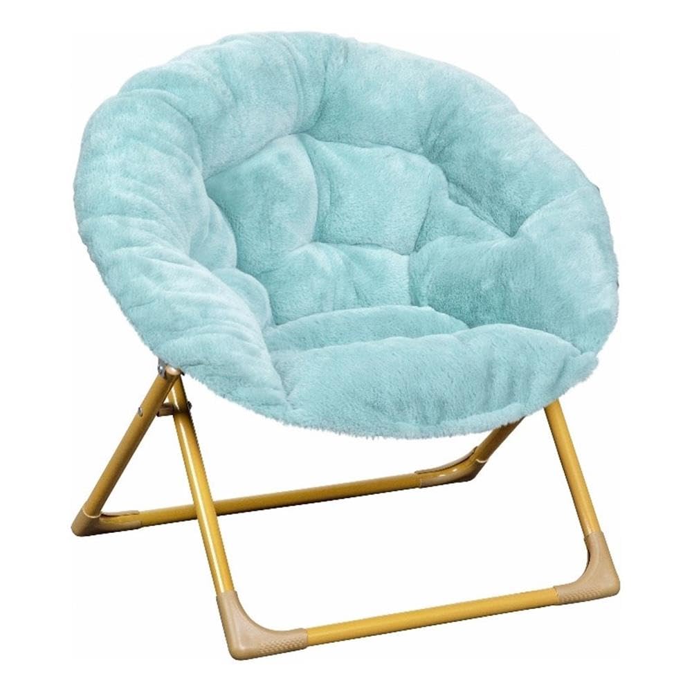 Pemberly Row Contemporary Fabric Kids Folding Saucer Chair in Aqua Blue