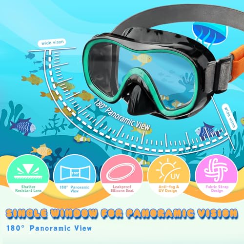 Equipo de snorkel para niños CTSAYTL 4 en 1 con máscara panorámica, snorkel Dry Top, aletas ajustables y bolsa de viaje miniatura 2