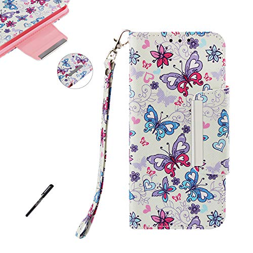 Tifightgo Flip Book Style Phone Case Butterfly Painted PU Wallet Leather Cover Silicone Shell Card Slots Bumper Case with Fold Stand Support Function for Samsung Galaxy A7 2018