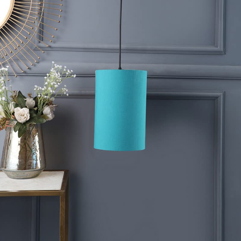 Image of Teal Color, Classic Pendant Cylinder Lamp Shade, Decorative Light Lamp, Hanging Spotlight with Fixture, 40Watts, Black Canopy -: Pack of 1 (6 * 9 Inches)