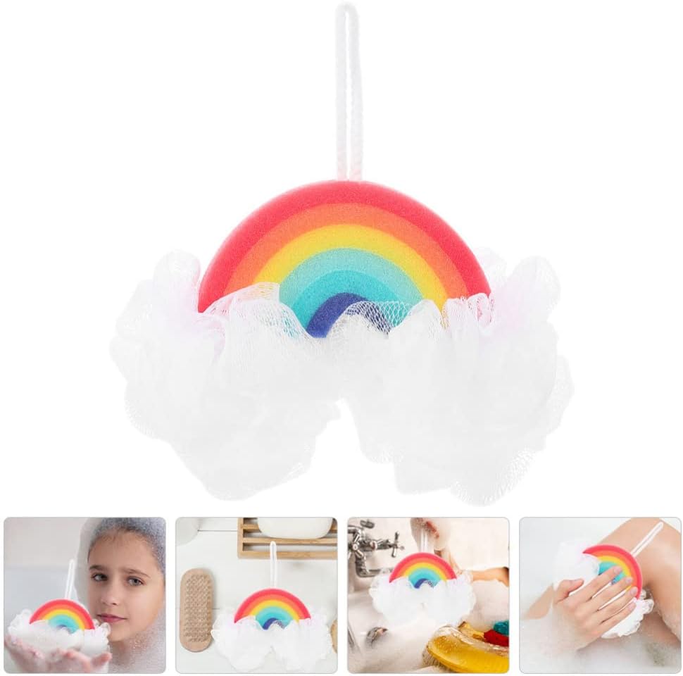 Rainbow Bath Sponge for Kids 7.87 Inch Soft Shower Puff Loofah Mesh Exfoliating Body Scrubber Baby Bath Accessory - Image 8