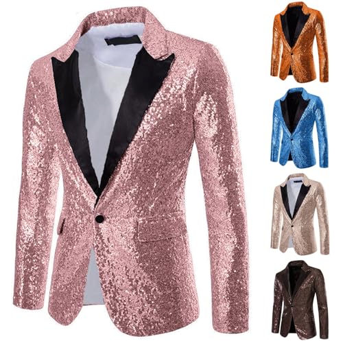 Cambkatl Men's Sequin Blazer Shiny Sparkle Party Dinner Prom Tuxedo One Button Suit Jacket for Wedding Disco Nightclub2