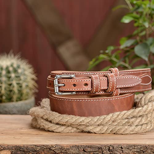 Bullhide Belts Mens Leather Ranger Belt, Heavy-Duty, Genuine Full Grain Stitched Leather Belts 1.50" Wide, Made In The Usa, Hot Dipped Tan, 40 Inches #TOP2