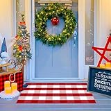 Ckorzen Red and White Plaid Rug, 28' x 43' Christmas Front Porch Outdoor Rug, Handwoven Cotton Washable Rug for Layered Door Mats, Holiday Entryway and Home Décor
