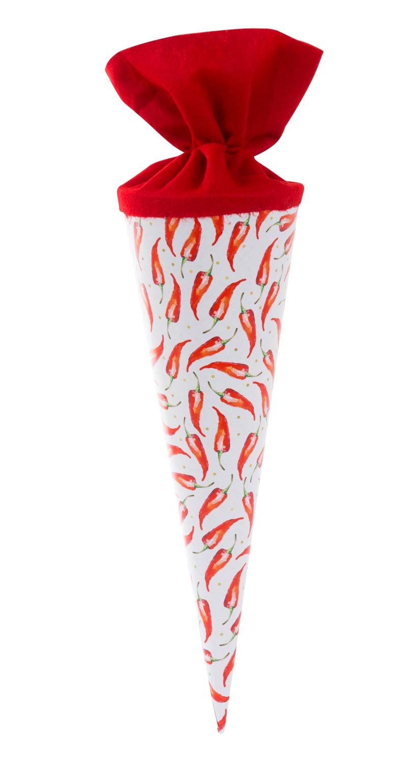 goldbuch 93 427 Chilli Siblings Bag, School Cone with Chilli Pattern, Varnished Cardboard