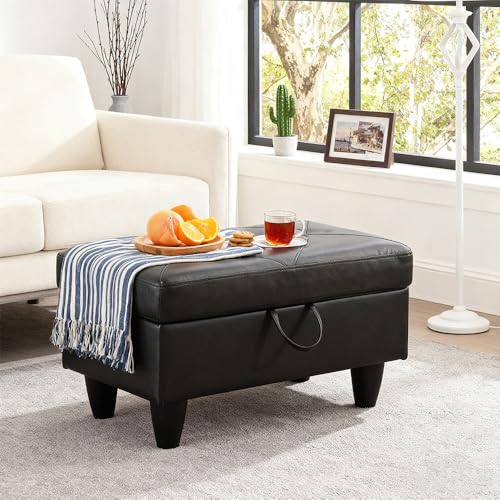 Snuptor Leather Storge Ottoman Footstool Bench for Living Room Furniture