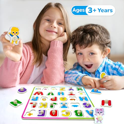 abc puzzle for toddlers wooden montessori toys for baby boys and girls abc alphabets learning for toddler educational alphabet learning toys peg puzzle board for preschool kids by lucas amp friends