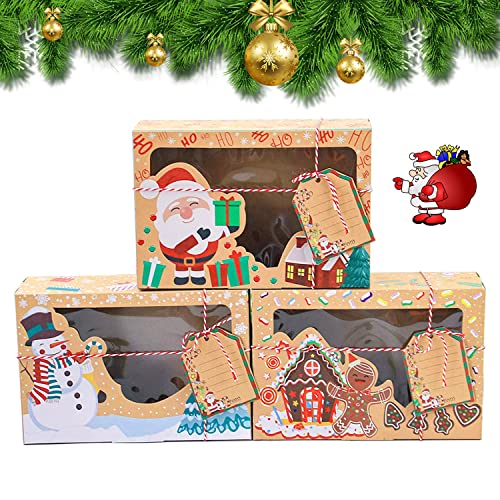 iKesoce 9 Stück Keksschachtel Weihnachten, Wiederverwendbare Weihnachtsboxen zum Befüllen Weihnachts Kekskästen Boxen Weihnachten Bäckerei behandeln Keks-Boxen mit Sichtfenster Anhänger und Seil