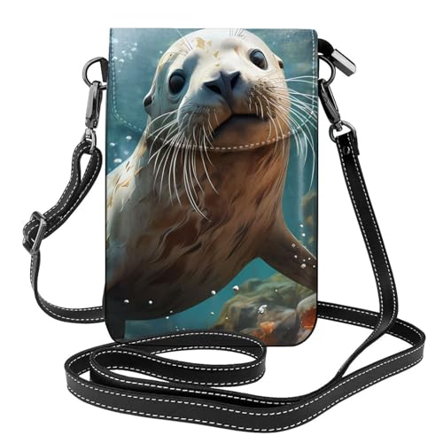 Seal pup in water Women's crossbody bag, crossbody phone bag, tassel wallet with shoulder strap, best gift for women.