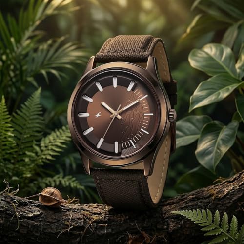 Image of Fastrack Wild Poison Dart Frogs Brown Dial Brown Leather Strap Watch for Men - 3317QL02