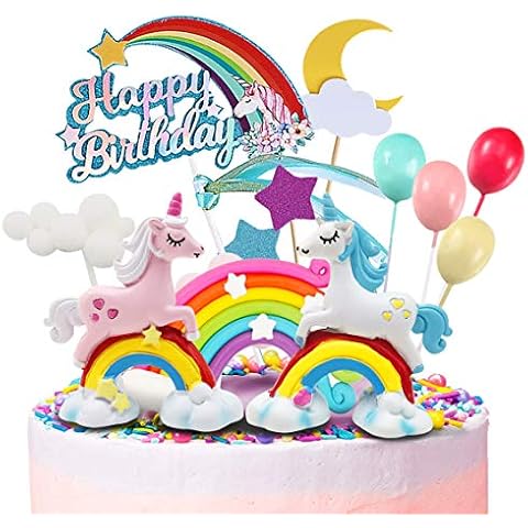 Humairc Unicorn Cake Topper Rainbow Unicorn Happy Birthday Cake Decoration Happy Birthday Topper Cloud Balloons Moon Stars Cupcake Topper for Girl Kid Women Birthday Party Decoration Cover