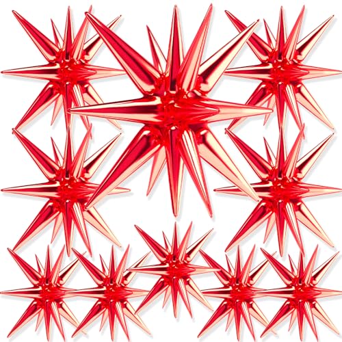 Image of PartyWoo Red Star Foil Balloons 10pcs Different Sizes Pack of 42 27 22 Inch Explosion Spike Mylar Balloons for Graduation Wedding Anniversary Birthday Bachelorette Engagement Party Decorations