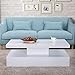 Mecor Modern Glossy White Coffee Table W/LED Lighting, Contemporary Rectangle Design Living Room Furniture, 2 Tiers