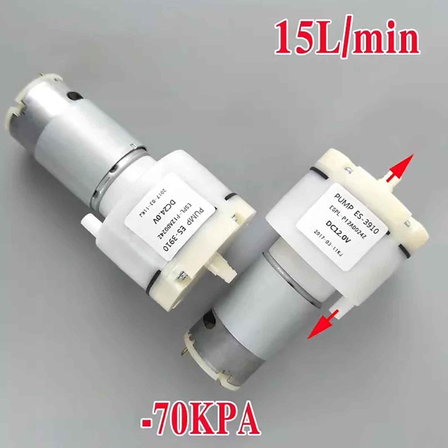 iDili DC 12V 24V Mini Vacuum Pump 15L/min Micro Water Pump Suction Pump with Adjustable Power Adapter and Motor Bracket (DC 24V)