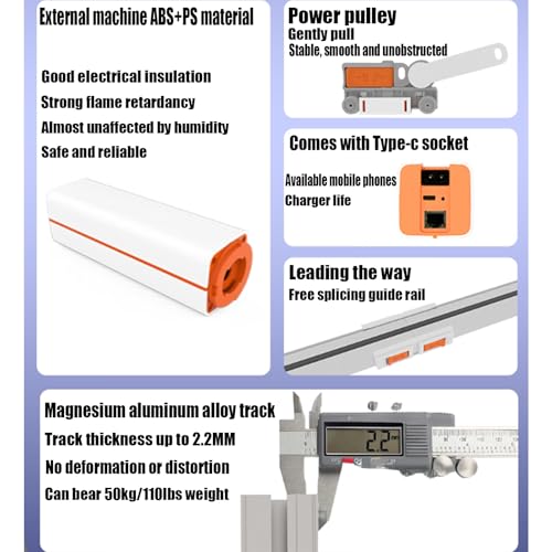 Electric Motorized Curtain Tracks for Ceiling/Wall Mount, One-Button Retractable, Three-Speed Adjustable, Solar Powered, Easy Install, White, 300-410cm Length - Image 4