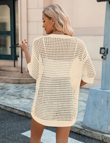 Image of Zeagoo Women's 2026 Summer Crochet Lightweight Cardigan Short Sleeve Boho Kimono Oversized Open Front Sweater Tops