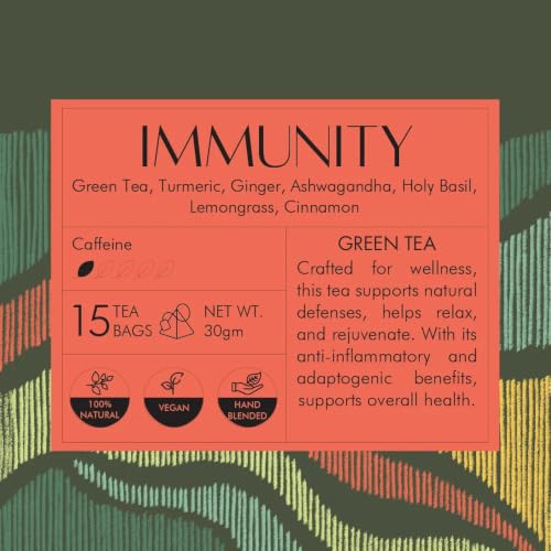 Image of Celeste Immunity, Turmeric Ginger Tea - With Ashwagandha, Holy Basil, Lemongrass & Cinnamon | 15 Pyramid Green Tea Bags | 100% Natural Ingredients