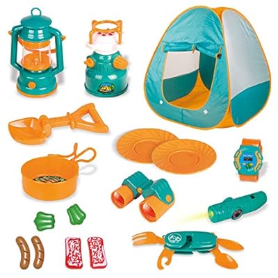 FUN LITTLE TOYS Kids Play Tent, Pop Up Tent with Kids Camping Gear Set, Outdoor Toys Camping Tools Set for Kids, 18 Pieces