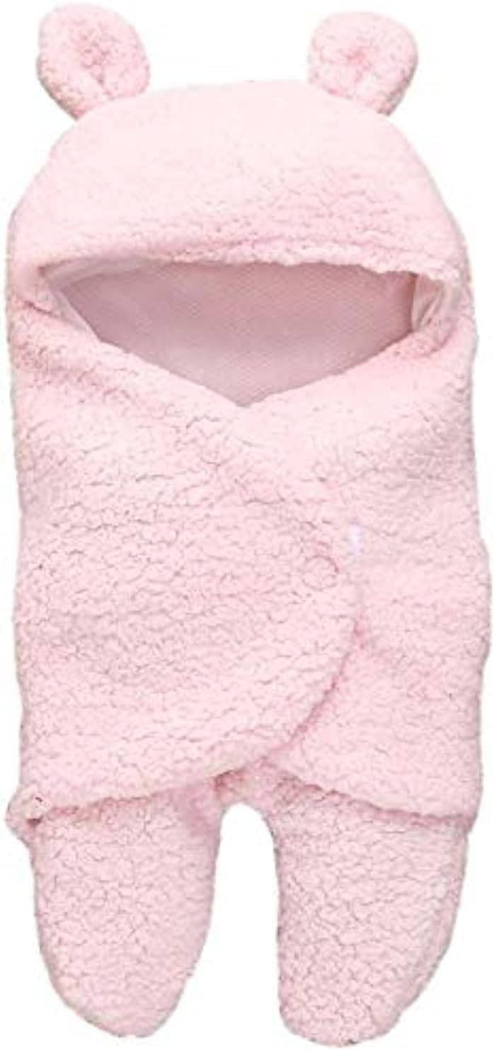 Cotton Plush Swaddle Warm Sleep Sack Stroller Receiving Blanket Wrap for Baby Photography Props Bath Towel (Pink)