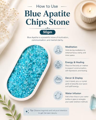 Image of Natural Blue Apatite Crystal Chips 50 GM | Decorative Gemstone Chips for Vastu, Home Decor, Meditation Space, Jewelry Making, Resin Art & Crafts