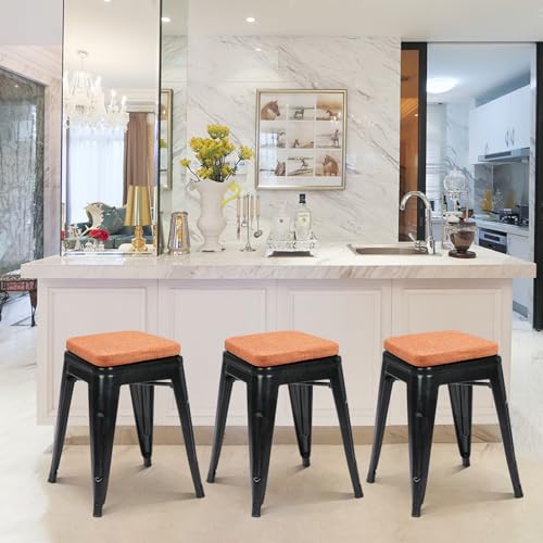 Image of BUYUE Friendly Woven Fabric Magnetic Bar Stool Cushion 1 Piece, Enhanced Anti-Slip Breathable Small Chair Seat Pad for Cafe Bistro Stackable Metal Stool (Square, Orange, 1)