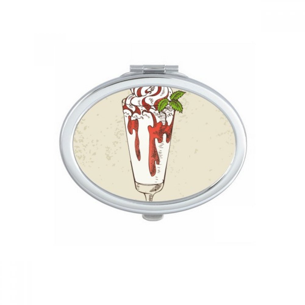 Miroir de Maquillage Compact Ovale Motif Feuilles Rouge Blanc DIYthinker
